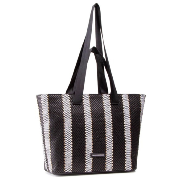 Studio F Black and White Striped Women's Large Tote Bag - Picture 2 of 7